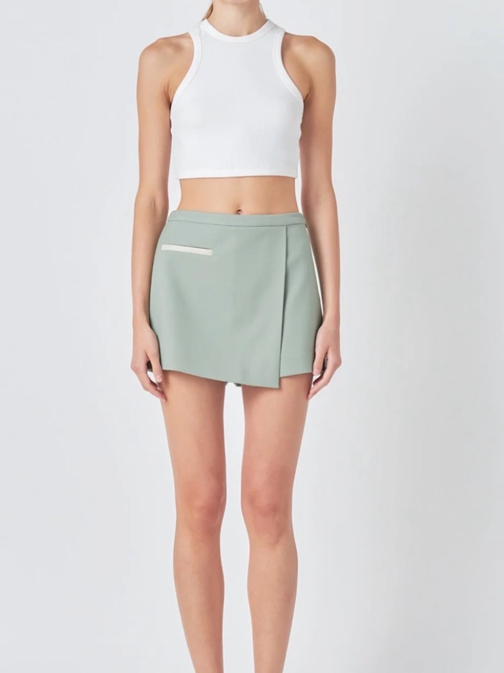 Grey Lab Sage Asymmetrical Mini Skort Size M Preppy Clean Girl Polished Sporty
